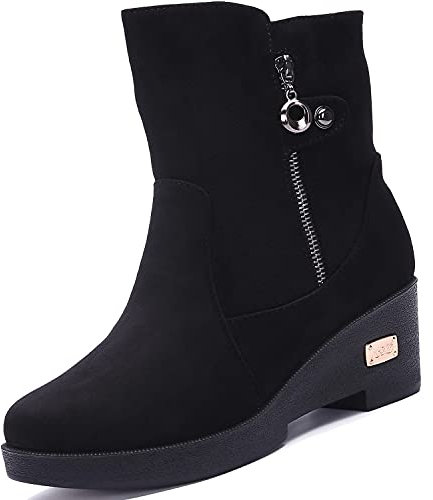 VLOOKST Stivali Donna Stivali da Neve Stivaletti Invernali Scarpe da Neve Pelliccia Caldo Foderato Stivaletto con Zeppa Nero 36EU