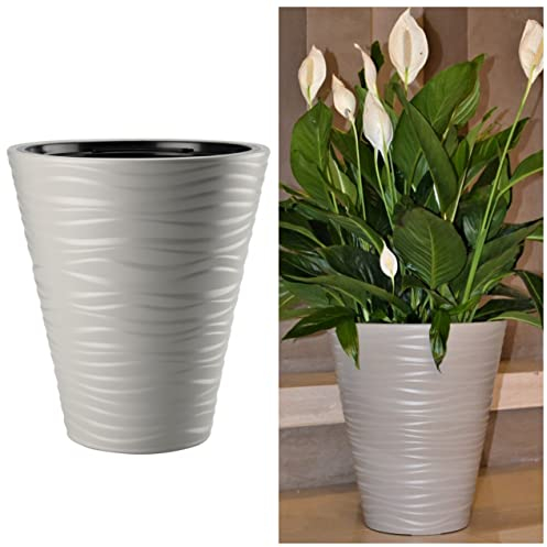 MELTOM Blumenkübel Blumentopf Rund mit Herausnehmbaren Einsatz 3D Effekt Wellen Grau Größe L