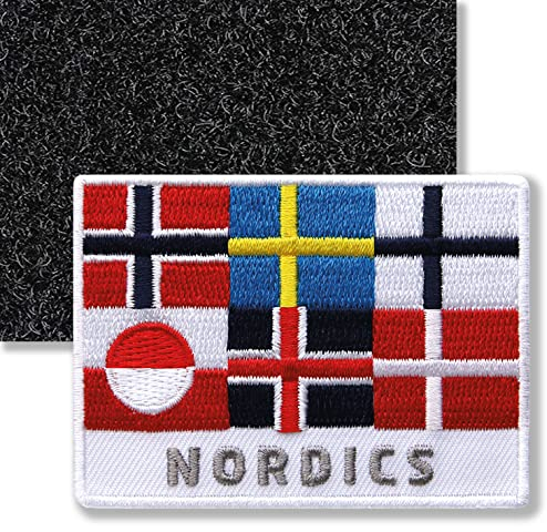 Skandinavien Klett Patch 52 x 70 mm gestickt/Klettpatch Abzeichen Klett-Patches für Kleidung Rucksack Taschen/Norwegen Schweden Island Finnland Dänemark Grönland