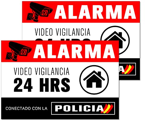 Cartel videovigilancia - Placa alarma conectada - Carteles zona videovigilada - Aviso a la policía 20x15 cm pvc (2 piezas)