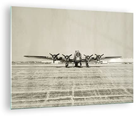 Bilder auf Glas Flugzeug alt Bomber Glasbild 70x50cm Wandbilder Dekoration Wohnzimmer Schlafzimmer Küche Deko Klein Wanddeko Bild im Glas Wand Kunstdruck Art Modern Wall Decor Glasdruck GAA70x50-4184