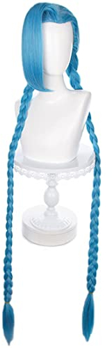 LeMarnia Blaue lange Zopf-Cosplay-Perücke für Damen Jinx Cosplay Perücke Halloween Party Kostüm Perücke