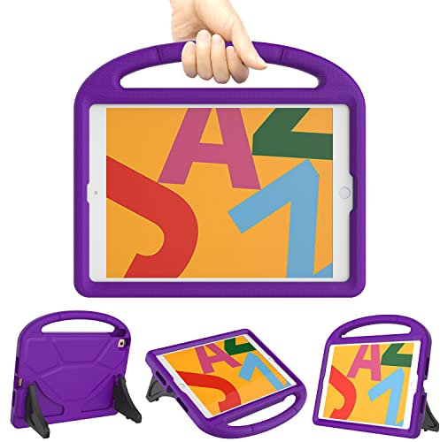 TrendGate Case for New iPad 10.2 Inch 2021/2020/2019 (9th/8th/7th Generation) - Lightweight Shockproof Kids Cover With Handle Kickstand - Purple