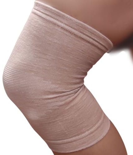 GYOUNG Ginocchiera Elastica in Lana e Cotone, Supporto per Ginocchio Uomo/Donna, Fascia a Compressione, Sollievo per Reumatismi, Dolori Articolari, Attività Sportive, Beige, Taglia 2