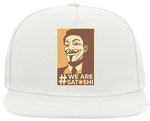 We Are Satoshi Nakamoto Bitcoin Anonymous Guy Fawkes 5 Panel Snapback Flat Visor Cap Hat Baseballmütze Weiß