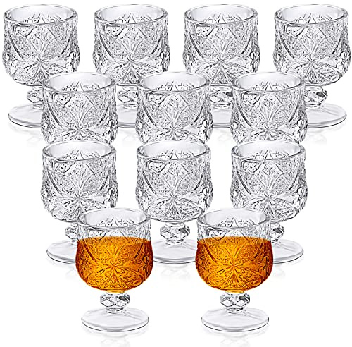 Meanplan 12 Pcs Shot Glasses Set 1.75 oz Fancy Shot Glasses Cordial Crystal Shots Glassware Clear Embossed Glass Snifters Drinkware for Wine Sherry Vodka Cocktail Beverage Wedding Party Bar Supply