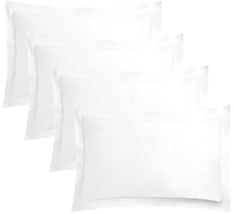 Highams 100% Cotton Plain Dye 4 Pack Oxford Pillowcases - White