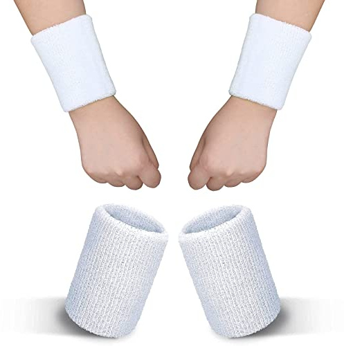 2 PCS Sweat Bands Wristbands, Elastic Cotton Sports Sweat Bands Reusable Wrist Wristbands Moisture Wicking for Men Women Gym Basketball Baseball Football Tennis Running Sport(8x10 cm White)