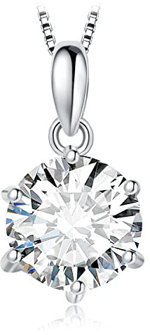 JewelryPalace Rundschliff 2ct Moissanite Solitär Kette Anhänger, Simulierter Diamant Braut Schmuck Set, Halskette Damen Silber 925 Collier Damen mit Stein, Schmuck Mädchen Geschenk für Frauen 45CM H-J