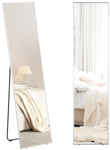 HOMCOM Full Length Mirror Wall-Mounted, 160 x 40 cm Freestanding Rectangle Dressing Mirror for Bedroom, Living Room, Silver Frame