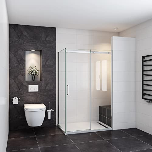 Box Doccia Angolare alto 195 cm Porta Scorrevole 100x80cm Vetro Temperato Trasparente 8 mm Anticalcare Telai in Alluminio Cromato Lucido