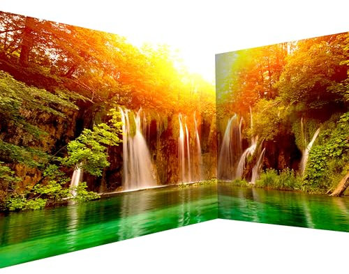 murando PREMIUM Vlies Eckfototapete Wasserfall 550x250 cm Tapeten Wandtapete XXL Moderne Fototapete Wanddeko Design Wand Dekoration Wohnzimmer Schlafzimmer Büro Flur Natur Sonne Wald c-B-0475-a-a