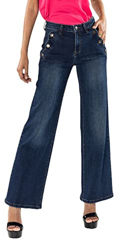 Nina Carter P195 Jean évasé Bootcut taille haute pour femme, Bleu brut (P195-2b), L