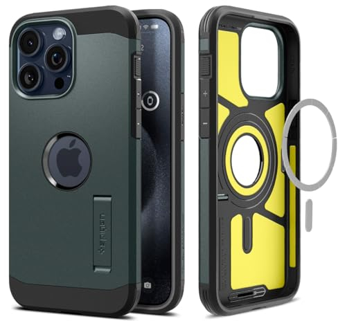 Spigen Hülle für iPhone 15 Pro Max Tough Armor MagFit Kompatibel mit MagSafe -Abyss Green