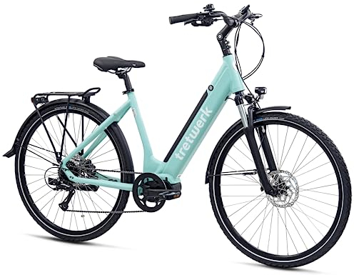 TRETWERK 28 Zoll E-Bike Damen Fahrrad Trekkingbike - Amber - Pedelec Damenfahrrad mit 8 Gang Schaltung - Elektrofahrrad Mittelmotor (hellgrün, 48 cm)