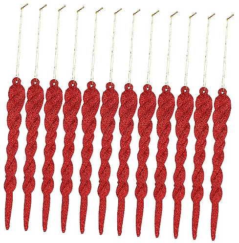 AOKWAWALIY 12 STK Weihnachtseiszapfen Eiszapfen Weihnachtsbaumanhänger. Rote Weiße Verzierungen Weihnachtsfenster Eiszapfen Weihnachtskamin Eiszapfen Ornamente Glas Kleiner Anhänger Plastik