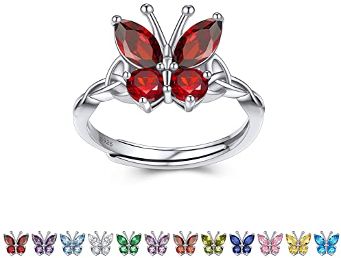 Bestyle Schmetterling Ring 925 Sterling Silber Funkelnde High Carbon Dimaond Birthstone Butterfly Ring Geburtsstein Schmuck für Mädchen Frauen Mutter