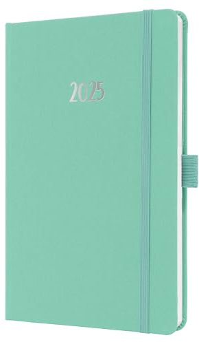 SIGEL J5409 Wochenkalender 2025 A5, Jolie, mintgrün, Hardcover mit Textileinband, Gummiband, Stiftschlaufe, Einstecktasche, 174 Seiten, vegan, Buchkalender, Terminplaner