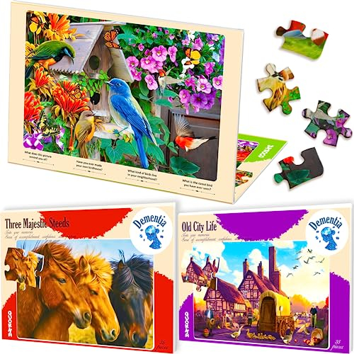 QUOKKA Demenz Puzzle 35 Teile Für Menschen mit Demenz oder Alzheimer - 3 Großteilige Alzheimer Puzzlespiele für Erwachsene mit Vögeln und Katzen - Geschenke und Aktivitäten für Senioren