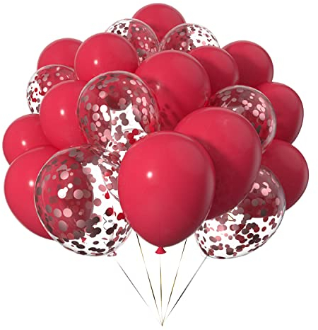 Ainmto 50 Stück 12 Zoll Luftballons Rote Helium und Ballons Konfetti Rot für Geburtstag, Hochzeiten