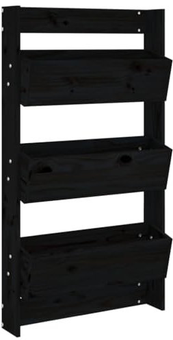 vidaXL Jardinera de Pared 3 Niveles Madera Pino Negro 60x18,5x110 cm
