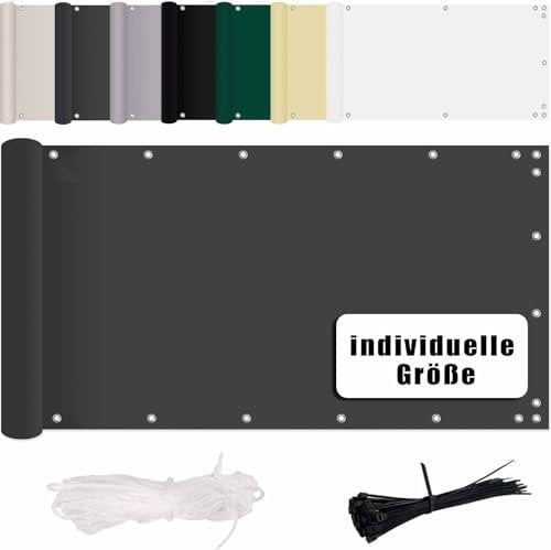 MENGH Balkon Sichtschutz Ohne Bohren Wind-und UV-Schutz, 160g/m², Mit Montagezubehör, 100% Polyester, für Balkon geländer,Terrasse & Garten - Anthrazit 90x2000cm