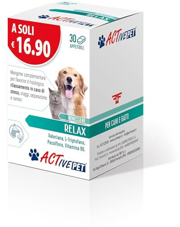 Active Per Relax, Mangime Complementare per Favorire il Fisiologico Rilassamento con Valeriana, L-Triptofano, Passiflora e Vitamina B6, per Cani e Gatti - 1 Confezione da 30 Compresse