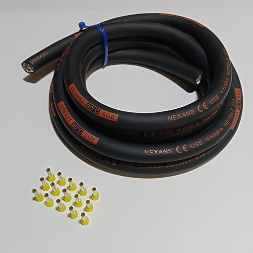 TITANEX H07RN-F 5x6 mm² (5G6) schweres Gummikabel, Baustellenkabel für den Außenbereich 5-50m inkl. 15 Aderendhülsen (10 Meter)