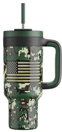 POWCAN Camo Tumbler mit Griff, 2-in-1-Strohhalm und Trinkdeckel, auslaufsicher, spülmaschinenfest, isolierter Reise-Kaffeebecher aus Edelstahl, hält 34 Stunden kalt, passt in Auto-Becherhalter
