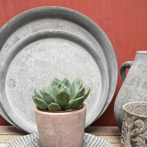 Generic Round Grey Metal Tray, Rustic Zinc Metal Garden Tray, Large Candle or Plant Saucer - 2 Sizes, Zinc Tray, Round Rustic Plant Tray or Candle Tray for Display (30cm)