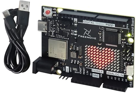 Freenove Control Board V5 Rev4 WiFi (Compatible with Arduino IDE), Arm Cortex-M4 Microcontroller, Onboard ESP32-S3, LED Matrix, USB-C Connector, Example Projects and Code Tutorial