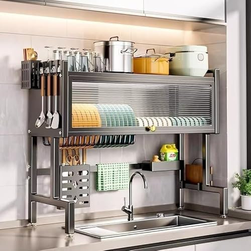 Scolapiatti sopra il lavandino, grande capacità per organizzare la cucina e ripiano per ciotole, piatti, tazze, design pratico salvaspazio