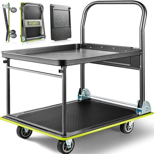 Heavy Duty Push Cart Dolly (700 lbs), 2 Tier Foldable Platform Hand Truck