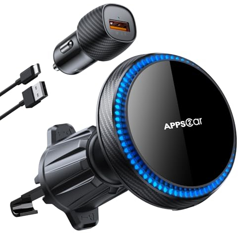 APPS2Car for Magsafe Car Charger,Car Phone Holder Wireless Charger, Magnetic Phone Mount for Air Vent, 360°Rotation, 15W Adpter Fast Charging for Smartphone Compatible for iPhone 16/15/14/13/12 Series