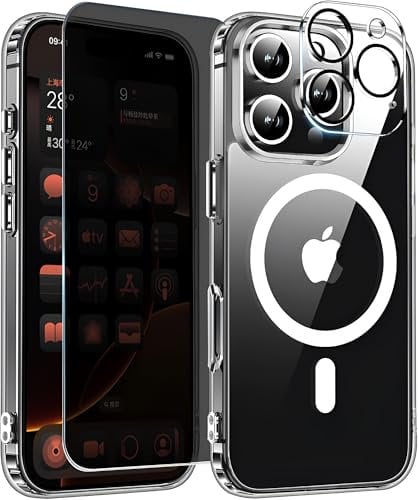 Clear for iPhone 16 Pro Max Case and Privacy Screen Protector Compatible with MagSafe, Magnetic for iPhone 16 Pro Max Phone Case Yellowing Resistant, Classic Transparent Series