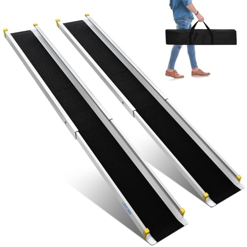 LIEKUMM 2 PCS Telescopic Wheelchair Ramps 8 FT, 300 kg Loading Capacity Portable Extendable Ramps for Mobility Scooters, Aluminum Ramps for Wheelchairs, Door, Stair, Steps with Carrying Bag