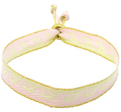 Selfmade Jewelry - Statement Festival Armband Stoff Armband Damen Stoffarmbänder in Pink für Festival Outfit Damen (Welle (Rosa-Weiß)