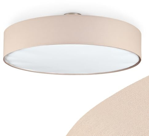 HOFSTEIN Deckenleuchte Foggia, Deckenlampe aus Metall/Stoff/Kunststoff in Nickel-matt/Beige/Weiß, runde Leuchte im Boho-Design (Ø 60 cm), E27, Esszimmer, Wohnzimmer, Schlafzimmer, Küche, Flur