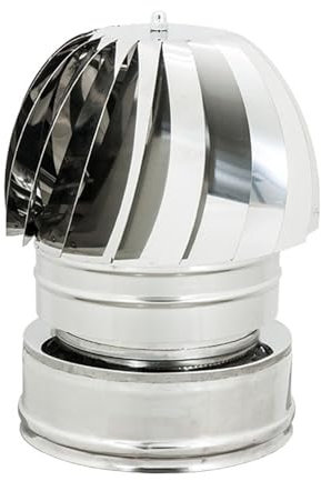 ALLINOX Comignolo Eolico Antipioggia In Acciaio INOX Coibentato Terminale Girevole Canna Fumaria Doppia Parete Per Camino Con Base Tonda Stufa a Legna o Pellet (DN 180/230)