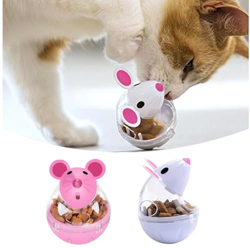 Cat Slow Feeder, Cat Food Ball Dispenser, Mice Shaped Tumbler, Kitten Food Toy, Treat Toy Feeder for Interactive Training (2pcs)