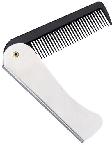 Peine Barba,Peine de Barba Plegable,Peine Pequeño,Peine Hombre,Peine de Barba con Bolsillo Plegable,de Acero Inoxidable,1 Pieza