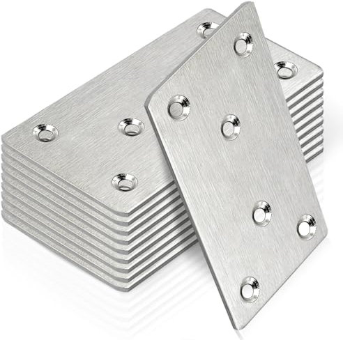 Flat Brackets for Wood, 10 Pcs Metal Plate 100 X 50 X 2mm Flat Metal Sleeper Brackets Thickened Mending Plates Stainless Steel Connector Heavy Duty Joining Plates for Wood