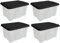 4 x Plastic Storage Box With Clear & Black Lid, Strong & Stackable Storage Boxes, Multipurpose Clear Storage Box, Storage Boxes For Home, Office, Accessories (Clear With Black Lid, 50 Litre / 4Pack)