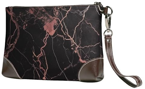 Pochette avec dragonne pour homme et femme Motif marbre Noir/or rose, Noir , Taille unique