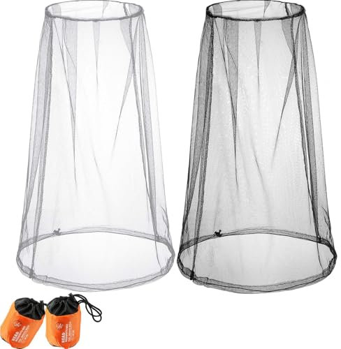 Namalu 2 Stück Mückennetz Kopfnetz Moskito Kopfnetz mit Tragetasche Fliegennetz für Gesicht für Outdoor Wandern Camping Imkerei Fliegen Midges Insekten(Schwarz, Hellgrau)