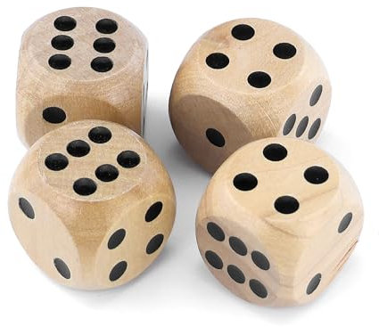 4 grandi, 30 mm, Naturale, dadi da gioco, grande cubo, in legno per giochi da tavolo, giochi di Dadi, serate di gioco