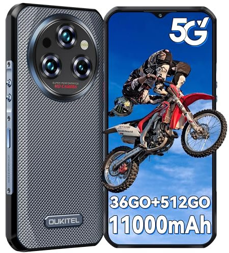 OUKITEL WP35 Pro Movil Irrompible 5G - Batería 1100mAh Móvil Rugerizado Android 14, 36GB+512GB (2TB Ampliable), 6.6'' FHD+ Pulgadas Smartphone, Cámara 64MP+32MP, Face ID, Dual 5G SIM/NFC/BT5.2, Gris
