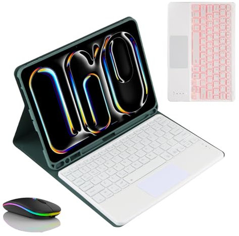 JZCZMCE Funda con Teclado para Samsung Galaxy Tab A7 10,4 Pulgadas 2022/2020, Contiene Ñ, Teclado Retroiluminación Inalámbrico Desmontable Magnético con Ratón Bluetooth,Dark Green