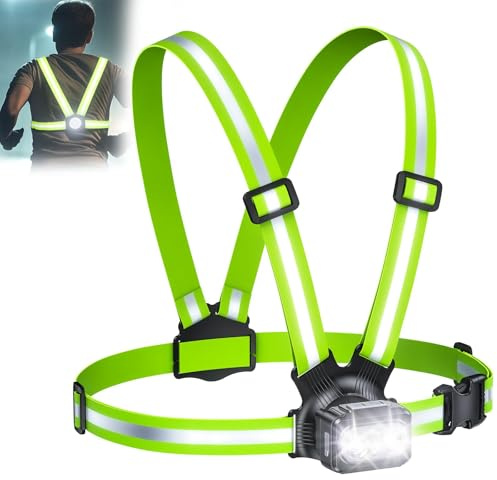 Viccux 500LM High-Visibility Running Lights for Runners, Adjustable 45° Beam & 360° Reflective Vest, IPX4 Waterproof Running Vest Light for Night Walking/Cycling/Jogging, 3.5-20Hrs Runtime