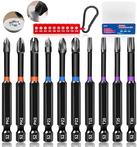 KASAFE Lot de 10 embouts de tournevis magnétiques de 90 mm en acier S2, Phillips/Pozidriv/Torx, multi-tailles pour Heavy Duty, entraînement hexagonal universel 1/4 pour outils électriques